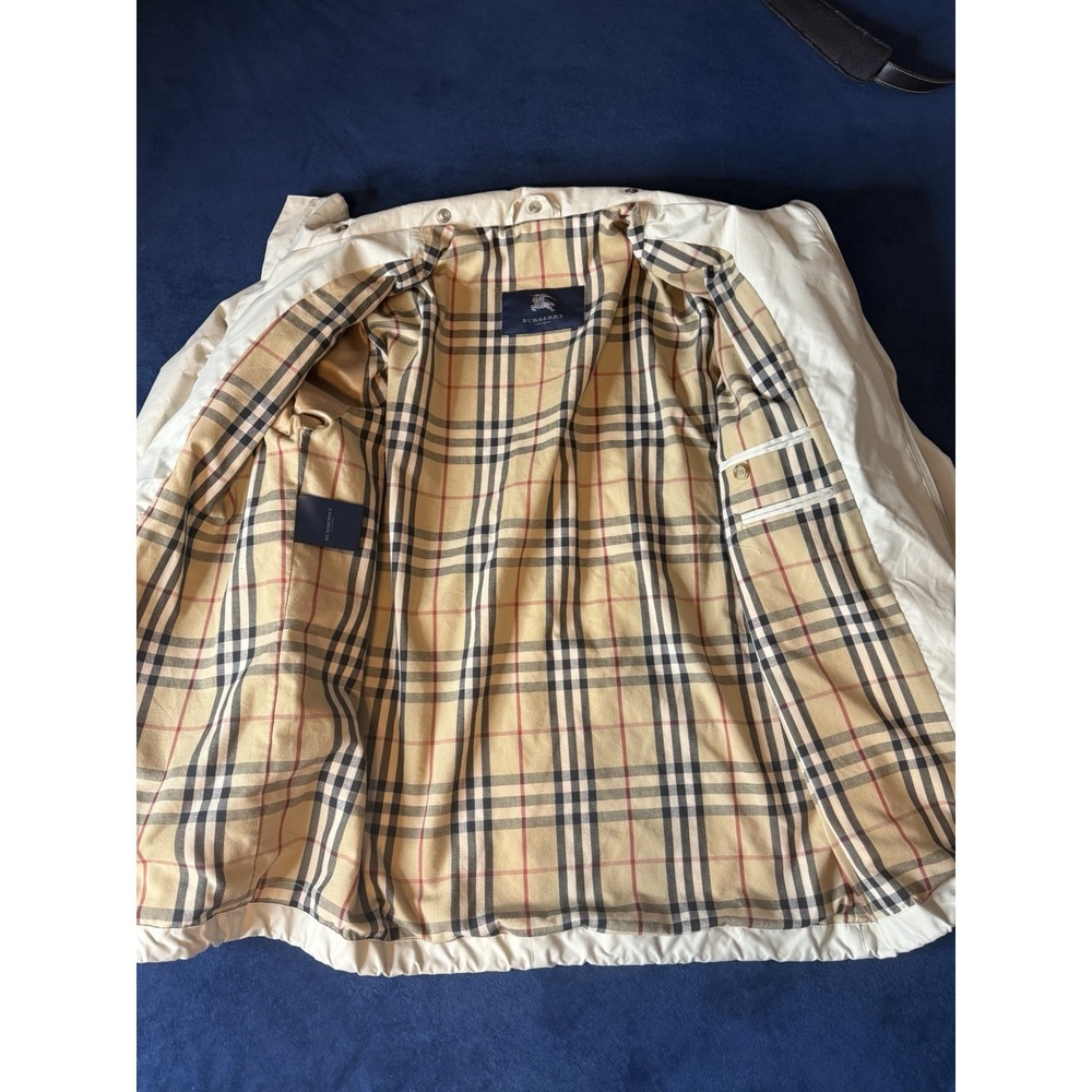Burberry London Men Y2K Flannel Lined Raincoat Stow Away Hoodie Khaki Sz L